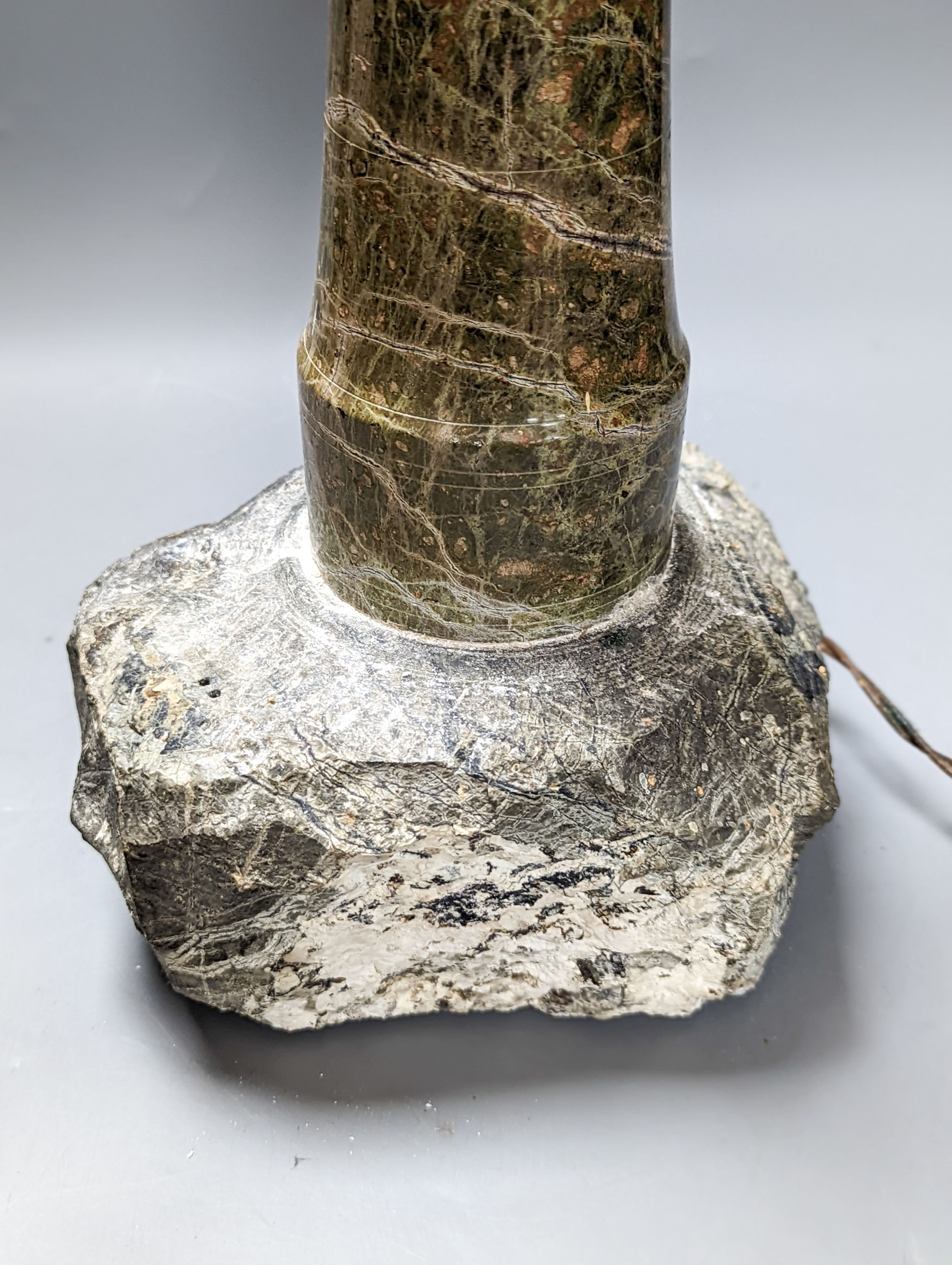A Cornish serpentine ‘lighthouse’ table lamp 44cm